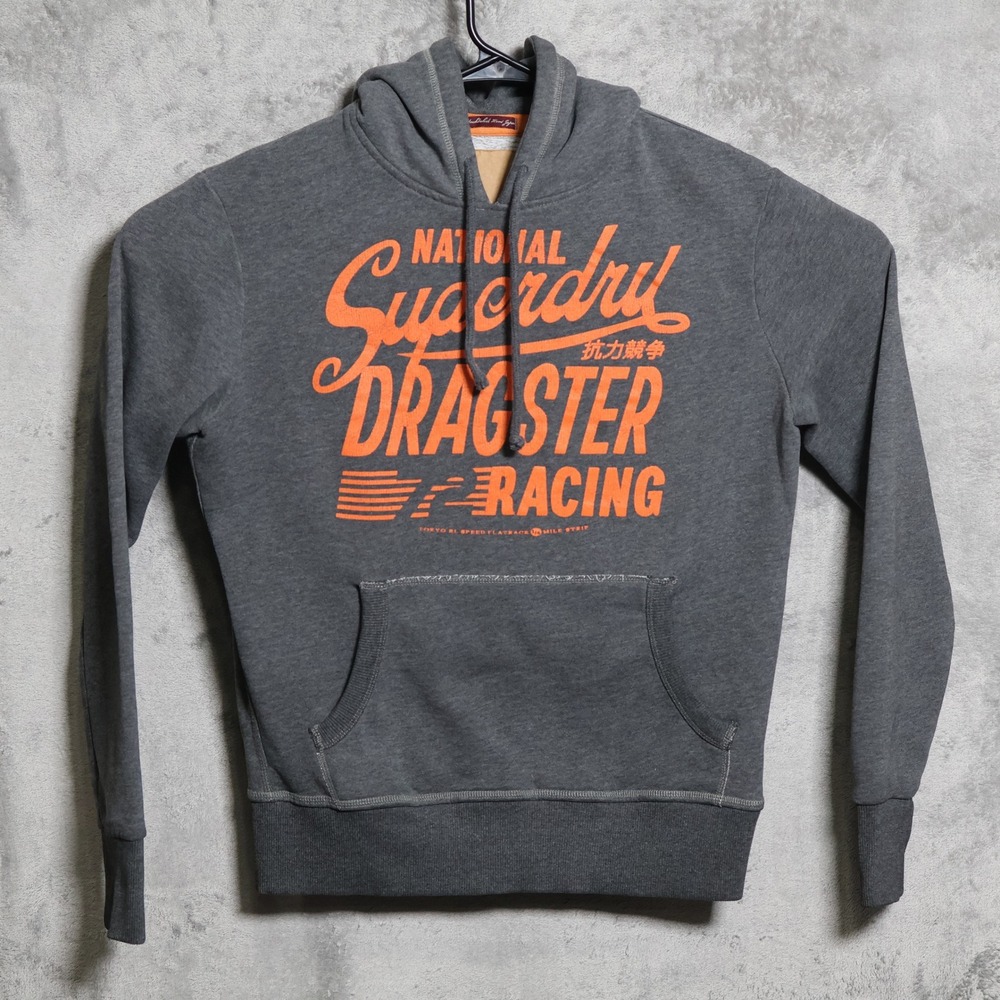 Superdry Hoodie Mens Medium Gray Black Label National Dragster Racing Pullover